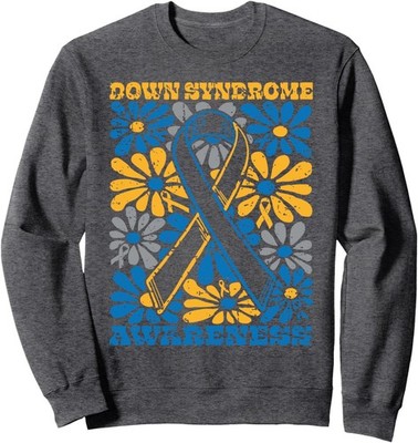 Flowers Motivational Down Syndrome Awareness Men Wome Unisex Crewneck Sweatshirt