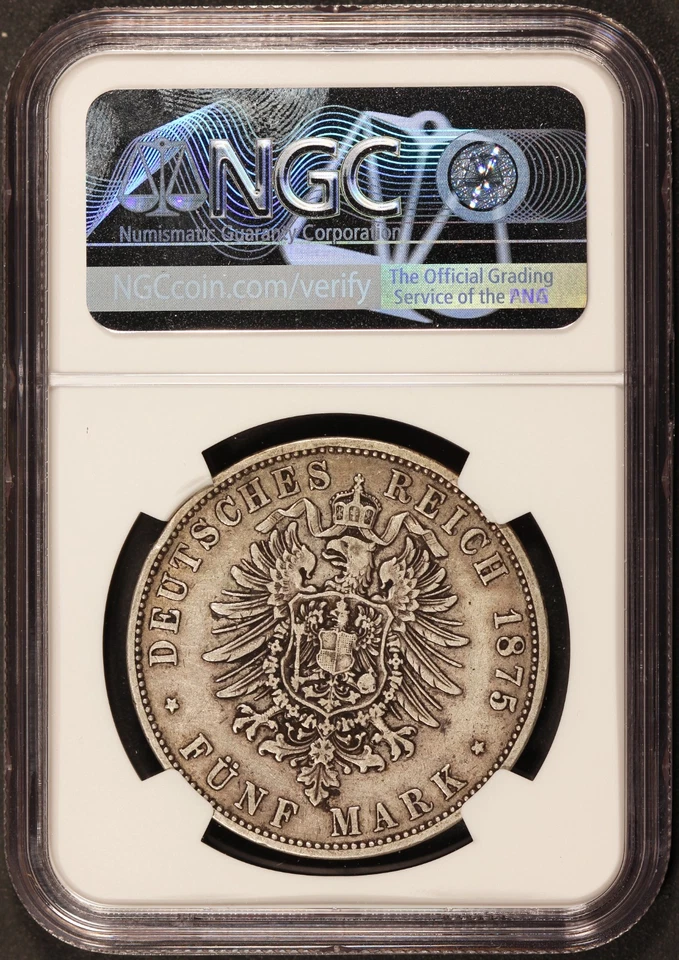 1875-D Germany Bavaria 5 Mark Silver Coin - NGC VF 30 - KM #896 - Image 4 of 4