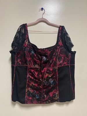 Tripp NYC Curve 4X Red Black Brocade Corset Top Goth Y2K Festival Zip