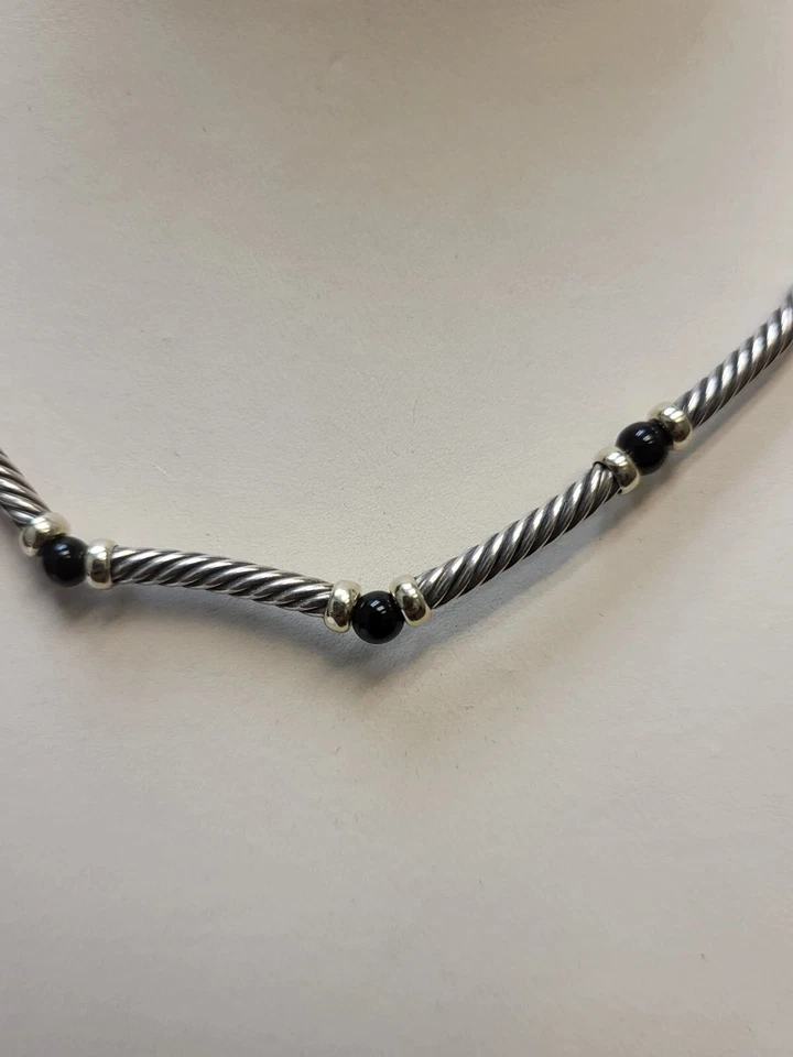 Ожерелье ошейник David Yurman из стерлингового серебра 925 пробы 14 карат золото 585 оникс Hampton - Изображение 2 из 4