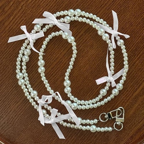 Pearl Bowknot Wallet Necklace Chain Bag Accessory Phone Anti Loss Lanyard Bag - Photo 11 sur 11