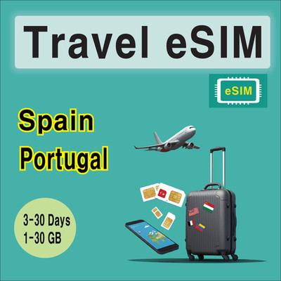 [eSIM] Spain/Portugal Travel SIM Card, 7-30 Days, 1-30GB, QR Code, Fast Delivery