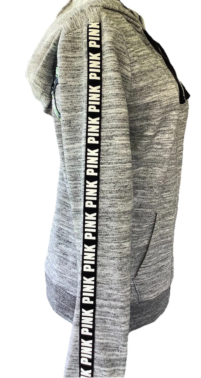 UNDERCOVER Felpa con cappuccio intera Victoria’s Secret ROSA XS grigio marna paillettes molto bella!