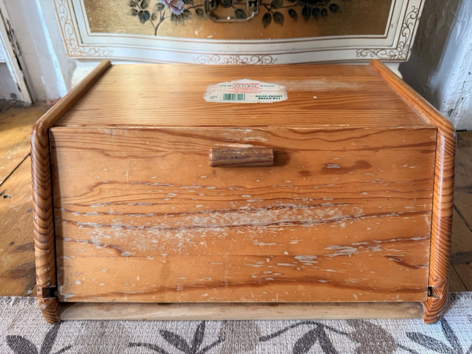 Vintage Wood Country Rustic Farmhouse Hinged Bread Box Bin Cottagecore