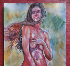 Original Aquarell, nude drawing, Akt, Erotik, dessin nu, A3