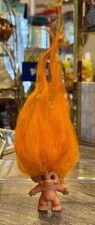 Vintage 1964 DAM Troll Orange Hair Amber Glass Eyes 3"