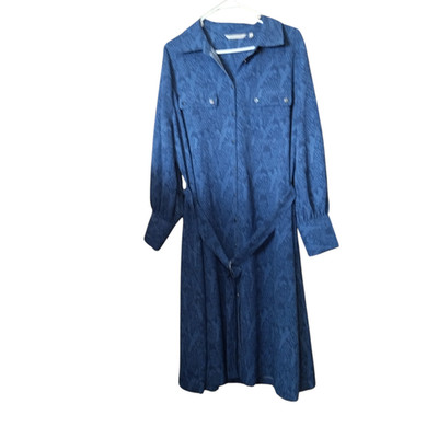 Soft Surroundings Women's 1X  Irina Blue Printed Button Front Belted Shirt Dress