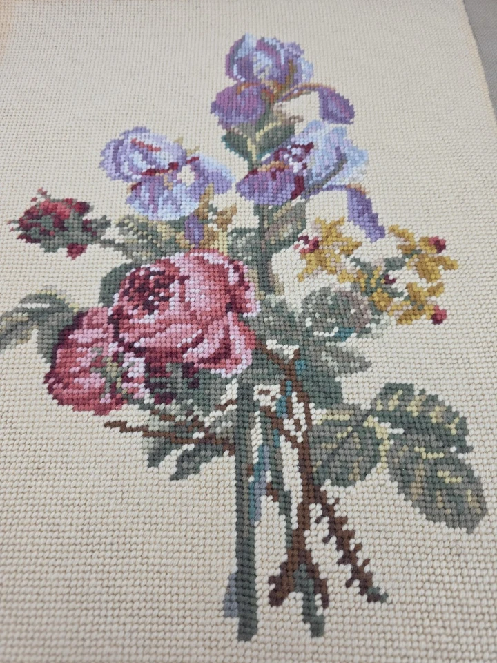 Vintage Iris Rose Flower Needlepoint Tapestry Canvas Panel 13" x 17" - Image 2 of 4