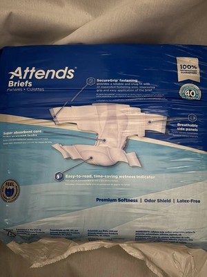 Attends Briefs XL Super Absorbent 20 Count Odor Shield Latex-Free Breathable