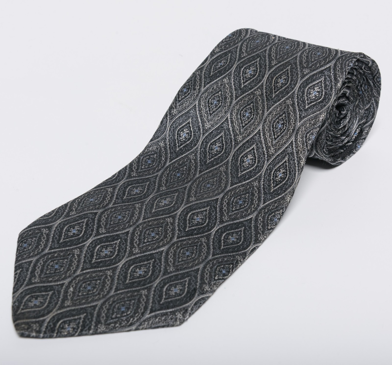 Robert Talbott Silk Necktie - Gray Geometric Patt… - image 1