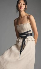 NEW Reformation Miles 100 Linen Midi Dress Smocked Bodice Oatmeal Womens Large