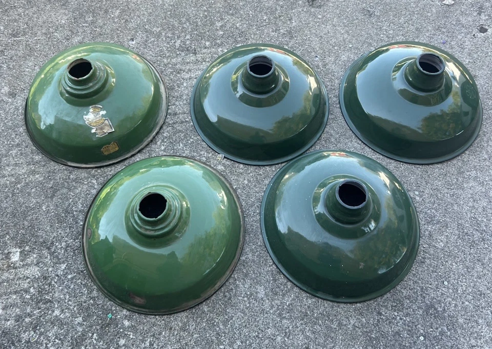 Abolite 12" Porcelain Green Barn Industrial  Light Enamel Shades Lot Of 5 - Image 3 of 4
