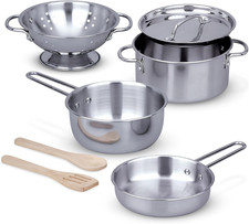 Melissa  Doug Stainless Steel Pots  Pans, 8 Piece Play Kitchen Set, Premium Pl