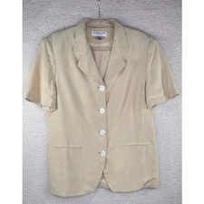 Preston & York Blazer Womens 14 Butter Yellow Silk Short Sleeve Button Up Jacket