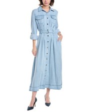 T Tahari Rolled Sleeve Button Down Midi Shirtdress Women's