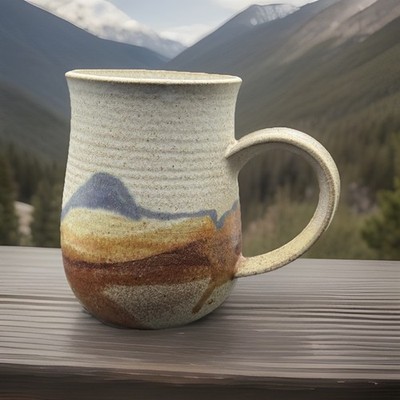 Vtg Studio Pottery Stoneware Handmade Mug 6'' Tall Signed Landscape Scene 21 Oz