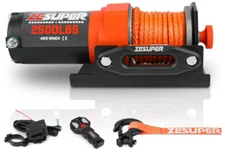 ZESUPER 2500 lb 12V DC Electric Winch w/ Synthetic Rope & Remote – Open Box