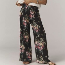 Anthropologie Maeve Avery Pleated Wide Leg Trousers Linen Pants Floral Sz S NWT