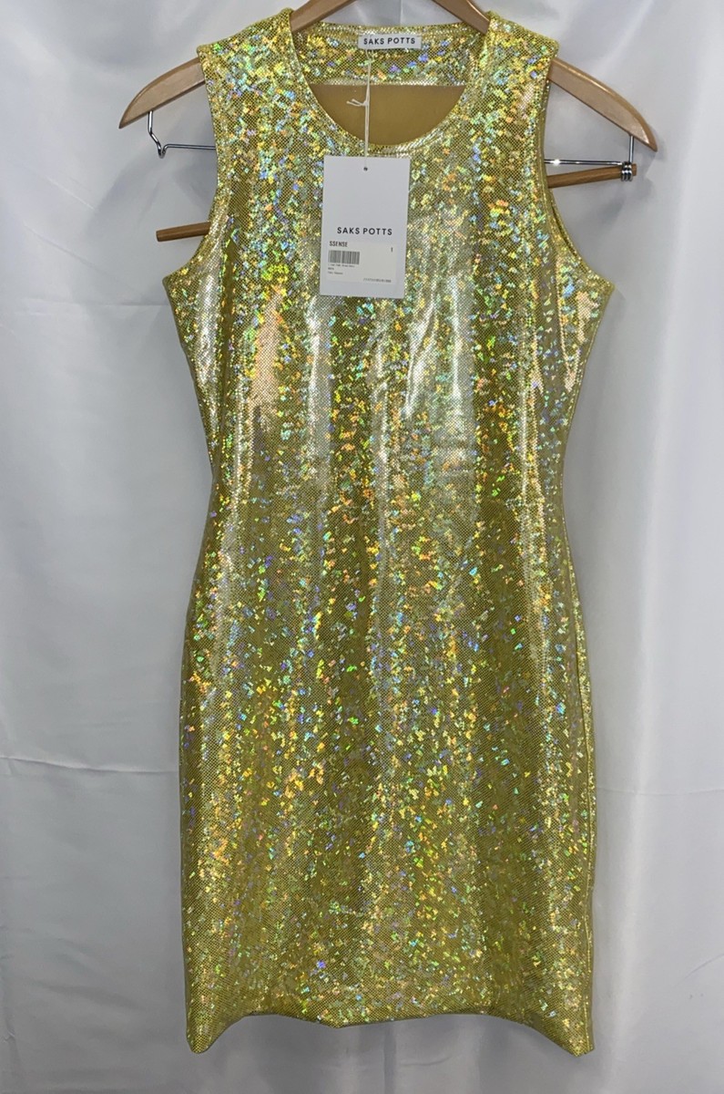 Saks Potts Vision Dress Gold Shimmer Women's Mini Dress Size 1 US Size S