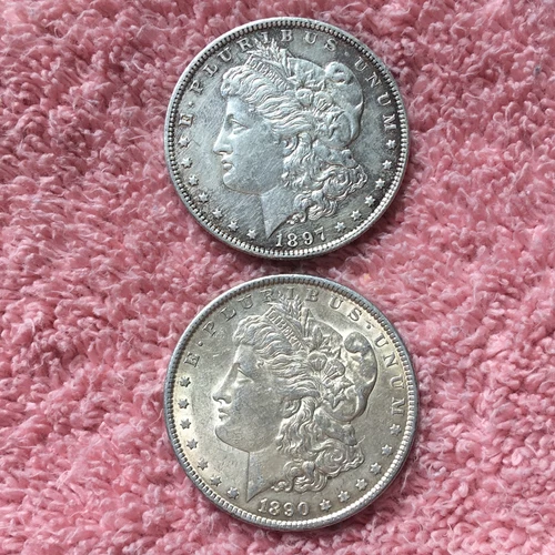 MORGAN SILVER DOLLAR COINS  2  BETTER  DATES  AU/ DETAILS  PRE. 1921  LOT # 12-B