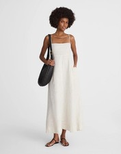 NWT! Madewell Striped Empire-Waist Midi Dress 100% Linen Lighthouse Size Small