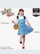 Wizard of Oz Dorothy Costume Dress Blue White Gingham Hair Bows Girl Medium 7-8