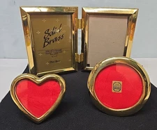 Solid brass double picture photo hinged frame 3.5 x 5" Plus 2 Shaped Photo Frame