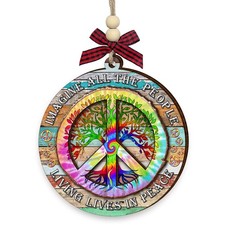 Hippie Christmas Ornaments 2025 - Wooden Peace Sign Ornament, Retro Boho Red