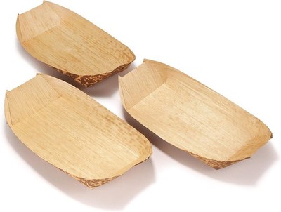 BambooMN 10'' x 5.75'' Premium Bamboo Leaf Boat, Renewable and Disposable Servin