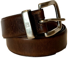 Chaps Ralph Lauren Brown Leather Belt Silver Tone Buckle & Hardware Size 40"