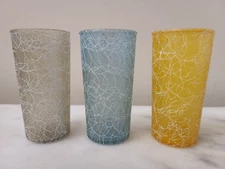 3 Vintage Spaghetti String Glasses Grey Blue Orange tumblers EUC