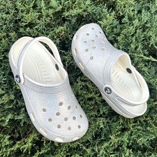 Crocs Adult Classic Iridescent Glitter Clogs Unisex Size M4 W6 Silver