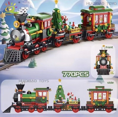 HUIQIBAO Christmas Santa Claus Train Model Building Block DIY Bricks Toys Gift