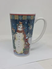 Set of 4 Vintage Susan Winget 6" Christmas Snowman Coffee Mugs Starry Night
