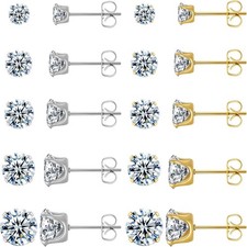 10 Pairs Surgical Steel Stud Earrings Set,14K Gold Plated Hypoallergenic Earring