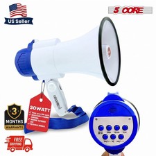 5 Core Megaphone 30W Bull Horn PA Speaker w 800 Yards Range Loud Siren Voice Amp