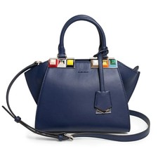 Mini tachuelas FENDI Petit 3Jours azul marino 8BH333 SGN F09QQ piel de becerro #BCB1391