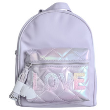 OMG Accesorios Lila Mini Mochila LOVE Pastel Acolchado Iridiscente Bolso para Niños