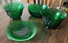 Vintage Anchor Hawking Forest Green Depression Glass 4 pieces