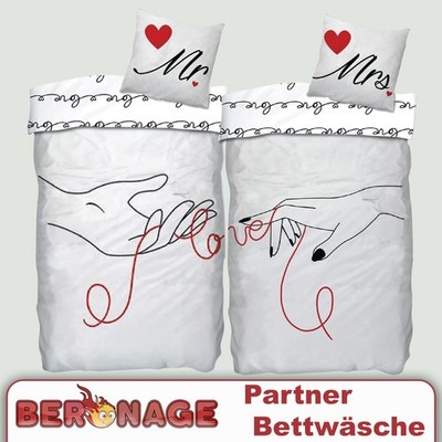 Partnerbettwäsche Mr. & Mrs. | 2 Bettwäsche-Sets 135 x 200 cm