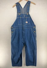SMITHS Overalls Mens 44 Sanforized Carpenter Bibs Utility Denim Blue USA VTG