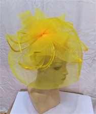 Pearl Yellow Lemon Flower Vail Derby Derby Cocktail Headband Fascinator Feather