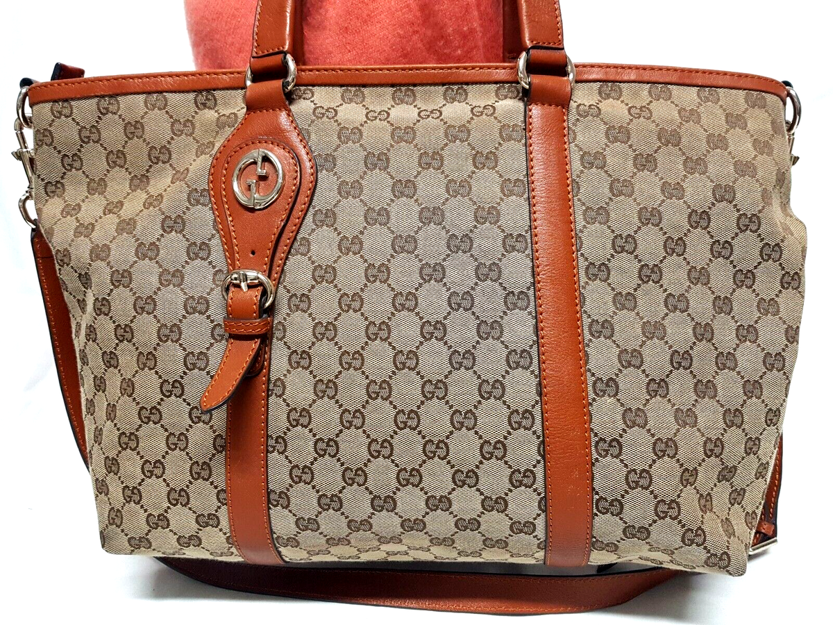 GUCCI GG MONOGRAM KHAKI JACQUARD 2 WAY TOTE SHOULDER HANDBAG