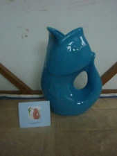 Original Gurgle Pot 9.5” Tall Fish Pitcher 2006  Blue/Turquoise Stoneware   NWT