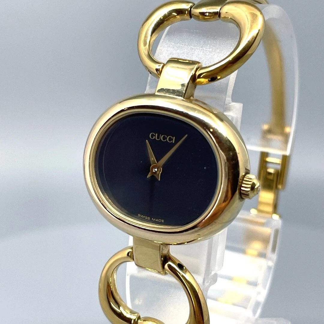 【Ecc+5】 Orologio Vintage Gucci 1600 Quarzo Oro Nero Donna DAL GIAPPONE