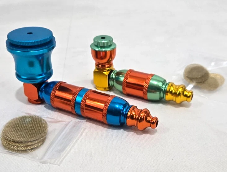 Mixed color set of 2 metal anodized pipes 4" and 3" long plus screens