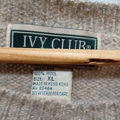 vintage ivy club classic pullover sweater 100% shetland wool mens