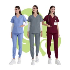 Unisex Medical Scrubs Set for Doctors Nurses Stretch Polyester