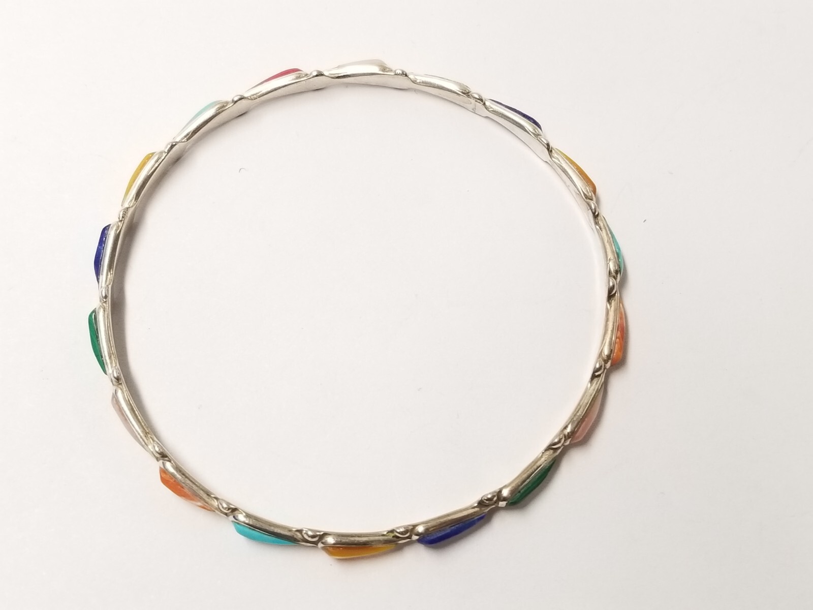 Signed Sterling Silver Multicolor Opal Bangle Bra… - image 4