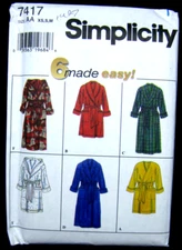 Simplicity Bathrobe Pattern Men's Women's Child's #7417 Sz AA - uncut  2003